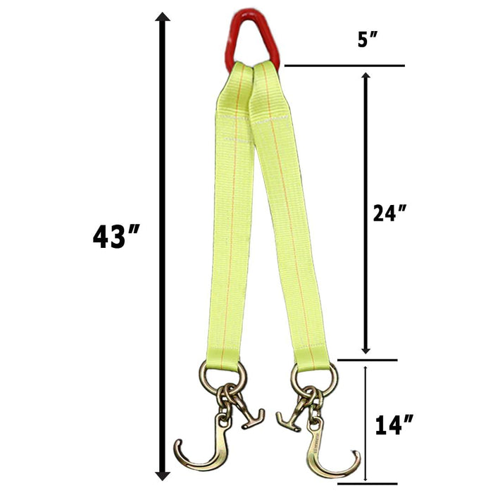 Boxer Tow Straps V Bridle 3” x 24” with Mini J Hook, T-J Hook, Reinforced Webbing, Recovery V Strap, Rollback, Car Hauler, Towing – B/S 16,200lbs