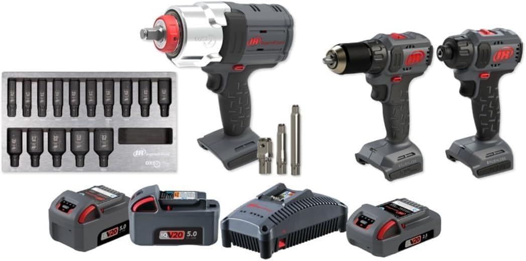 Ingersoll Rand IQV20 20V Impact Wrench Cordless Power Tool Kit - 3 Tools & Socket Sets