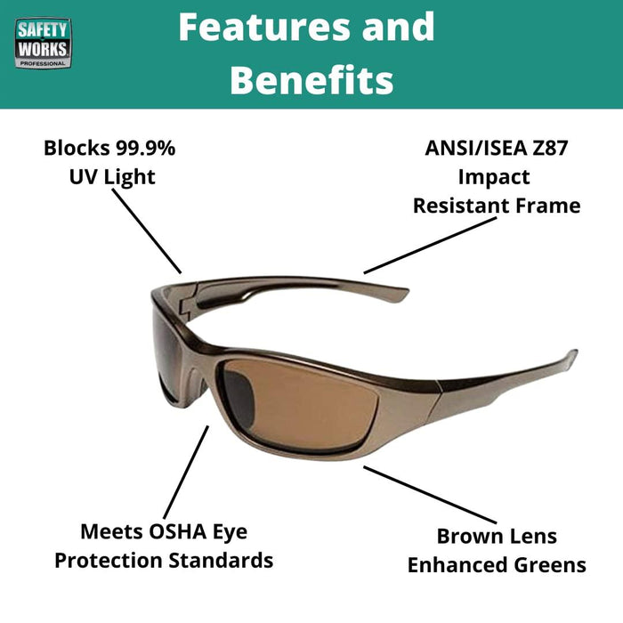 Safety Works 10105404 Safety Glasses Espresso Glare Gone Polarized , Brown