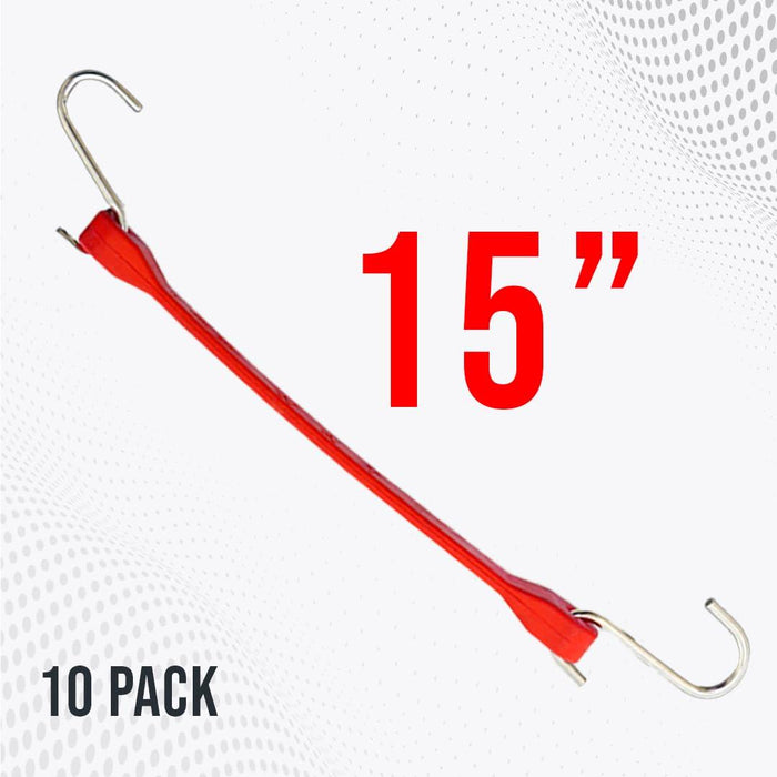 Boxer 15” Color Rubber Bungee Cords – Heavy Duty 100% EPDM Bungee Straps with S Hooks – 15” Red EPDM 10 Pack – Wider & Stronger