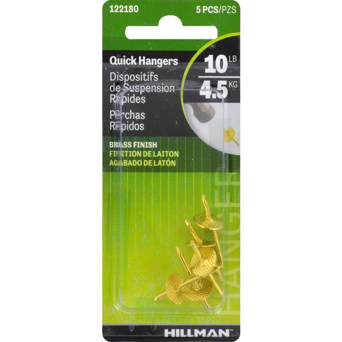 HILLMAN Brass-Plated One Piece Quick Hanger 10 lb 5 pk