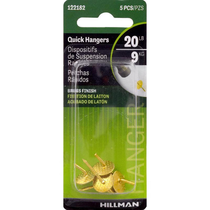 HILLMAN Brass-Plated One Piece Quick Hanger 20 lb 5 pk