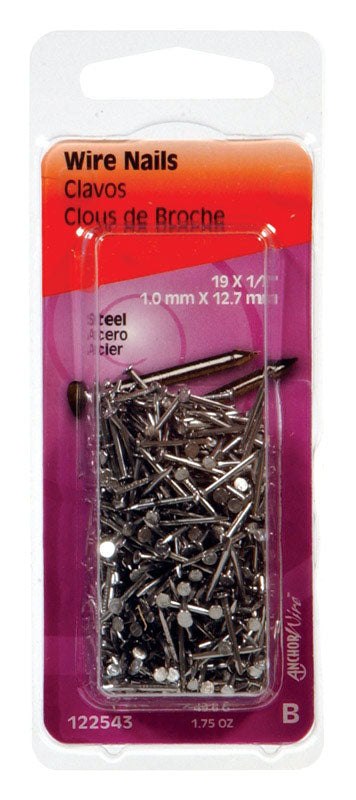 HILLMAN 19 Ga. X 1/2 in. L Bright Steel Wire Nails 1 pk 1.75 oz