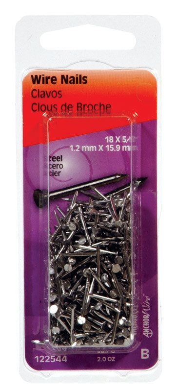 HILLMAN 18 Ga. X 5/8 in. L Bright Steel Wire Nails 1 pk 2 oz