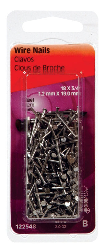 HILLMAN 18 Ga. X 3/4 in. L Bright Steel Wire Nails 1 pk 2 oz