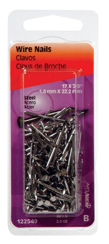 HILLMAN 17 Ga. X 7/8 in. L Bright Steel Wire Nails 1 pk 2 oz