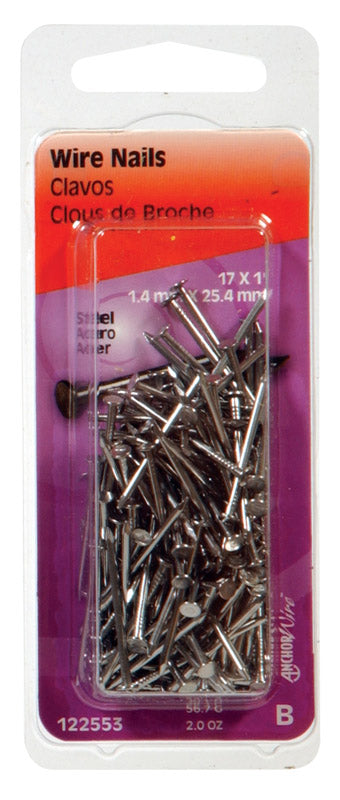 HILLMAN 17 Ga. X 1 in. L Bright Steel Wire Nails 1 pk 2 oz