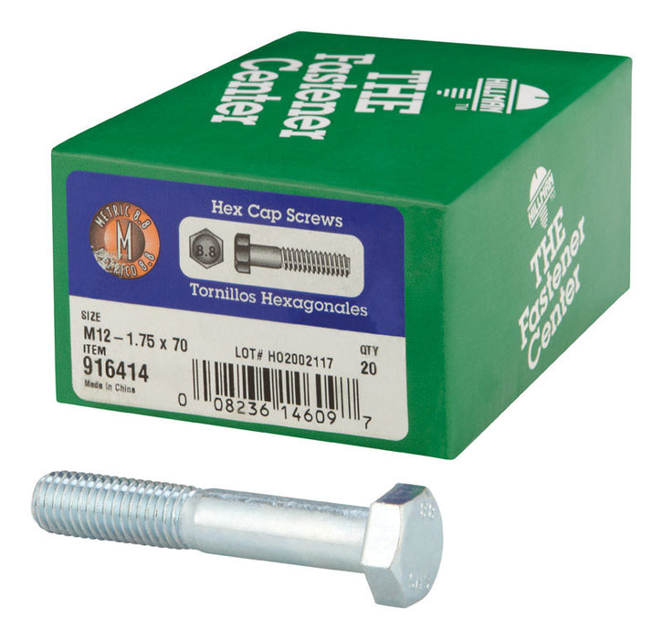 HILLMAN M12-1.75 mm D X 70 mm L Heat Treated Steel Hex Head Cap Screw 20 pk