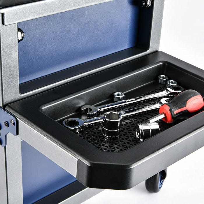 The Beast Shop Stool with Tool Drawer Padded Seat, Back Support,  Pro-Glide Casters and 500lb Capacity