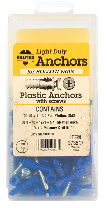 HILLMAN 0.164 in. D X 1-1/4 in. L Plastic Pan Head Ribbed Anchor Kit 101 pk