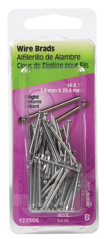 HILLMAN 16 Ga. X 1 in. L Bright Steel Brad Nails 1 pk 2 oz
