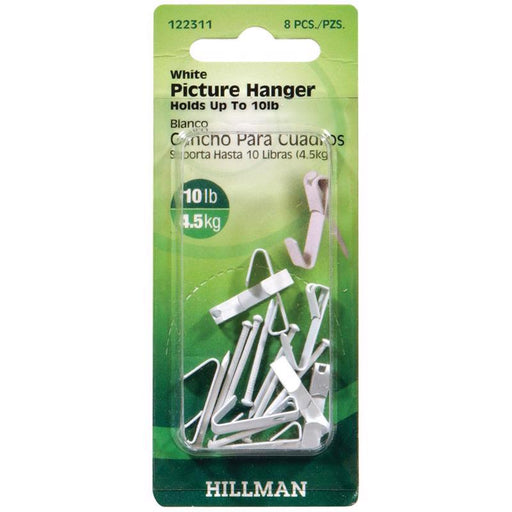 HILLMAN Steel-Plated White Picture Hanger 10 lb 8 pk
