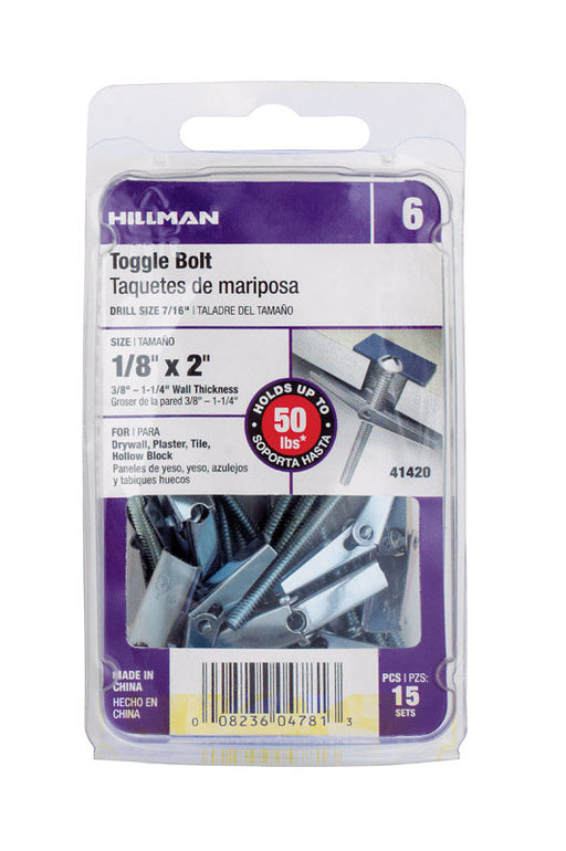 HILLMAN 1/8 in. D X 2 in. L Round Steel Toggle Bolt 15 pk