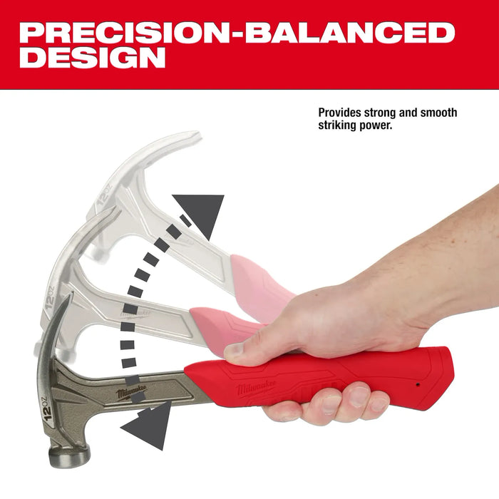 Milwaukee 12oz Smooth Face Hybrid Claw Finish Hammer 48-22-9019