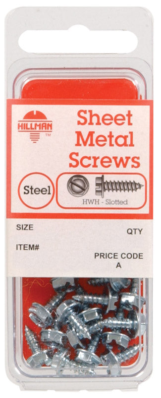 HILLMAN No. 8 X 3/4 in. L Slotted Hex Washer Head Sheet Metal Screws 12 pk