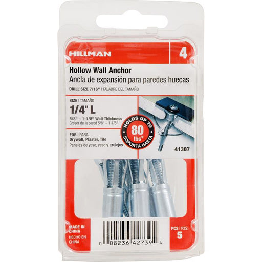 HILLMAN 1/4 in. D X 3 in. L Steel Pan Head Hollow Wall Anchors 5 pk