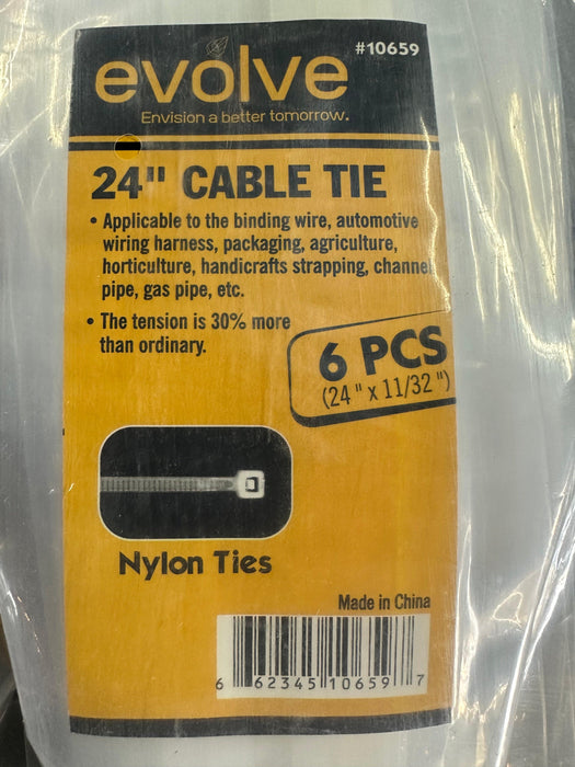 Evolve 24” cable tie zip ties 6-pack