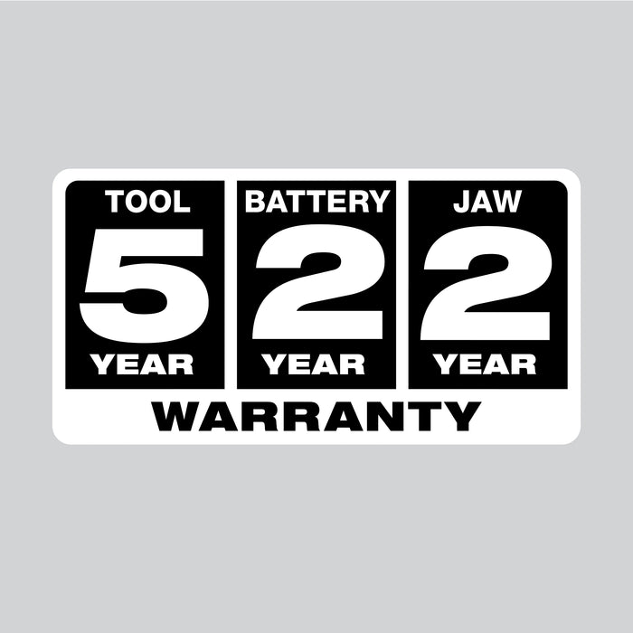 Milwaukee 5 year tool 2 year battery 2 year jaw warranty