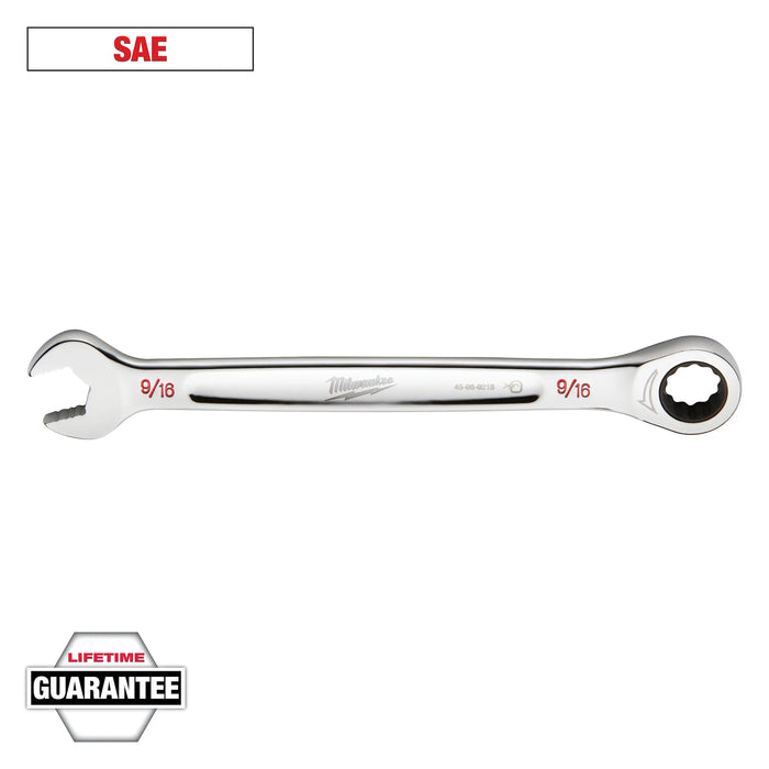 Milwaukee 9/16 in. X 9/16 in. 12 Point SAE Ratcheting Combination Wrench 7.8 in. L 1 pc 45-96-9218, main product view