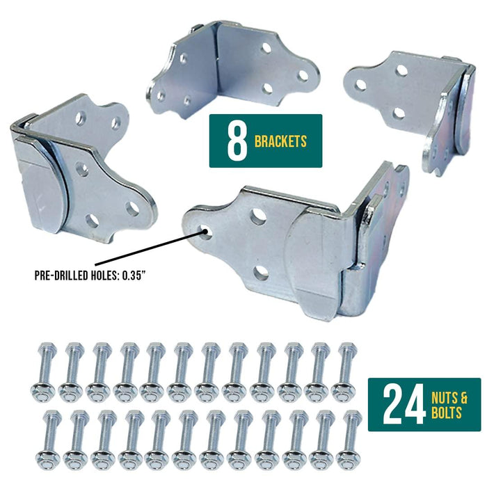 Boxer 8 Piece Set of Heavy Duty Stake Rack Connectors with Bolts for Utility Trailers – Rust and Weather Resistant, Pre-Drilled Mounting Holes – Trailer Wood Panel Corner Latch Rack – Zinc Plated Stee