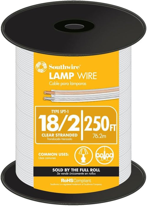 Southwire 49912944 250' 18 Gauge 2 Wire Lampwire, Silver (250 Feet)