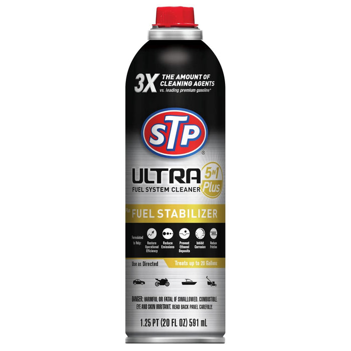 4-Pack Ultra 5 In 1 Fuel System Cleaner and Stabilizer, System Fuel Cleaner Deep Cleans Fuel System and Fights Engine Friction, 20 Oz, STP