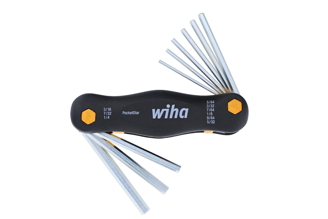 Wiha Inch Pocket Star Fold Up Key Set with Large Ergo Handle, 9-Piece