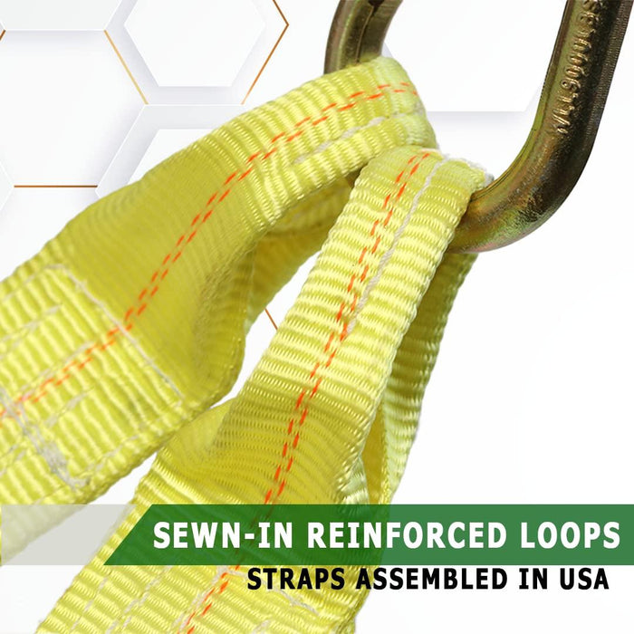 Boxer Tow Straps V Bridle 3” x 24” with J Hooks, Recovery V Strap, Rollback, Car Hauler, Towing – B/S 16,200lbs