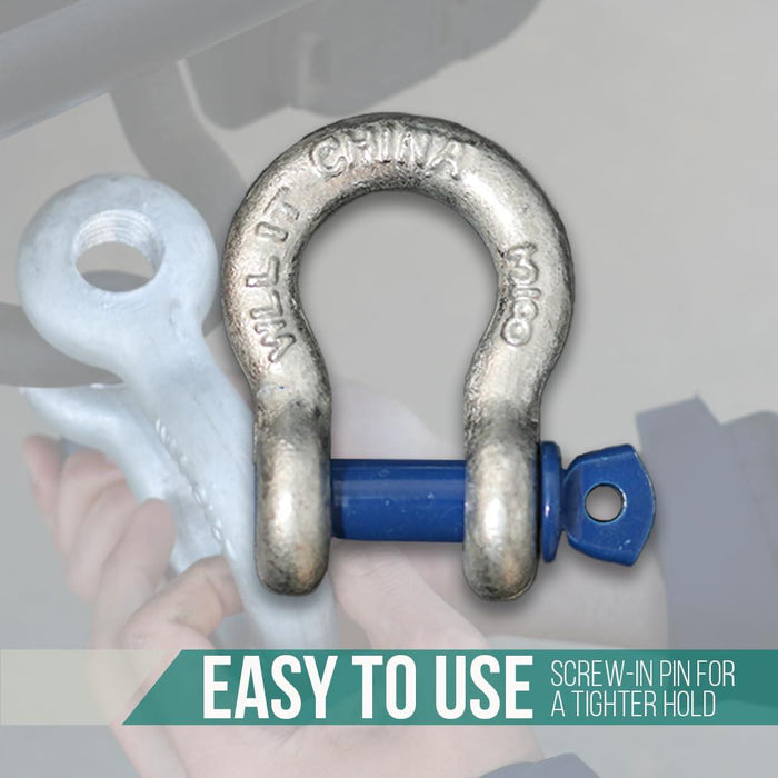 Boxer 2-Pack Forged Anchor Shackle 3/8” – Heavy Duty Forged Steel - Versatile & Durable – Working Load Capacity up to 1 Ton - Corrosion & Rust Resistant - Towing, Rigging, and Heavy-Duty Equipment