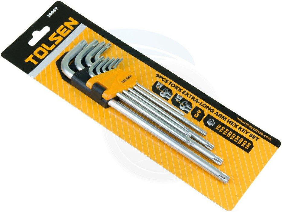 Tolsen 9pcs Extra Long Arm Torx Hex Key Set Star with Shaft Pin Slot Wrenches