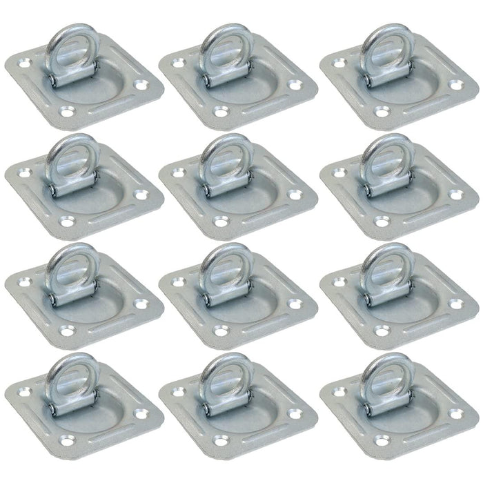 Boxer 12 Pack Heavy Duty Recessed D Ring Trailer Floor Mount, Zinc Plated, Bolt-On Anchor - Square 4 Inch