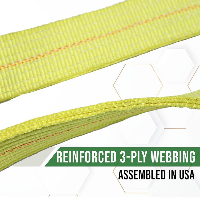 Boxer Tow Straps V Bridle 3” x 24” with Mini J Hook, T-J Hook, Reinforced Webbing, Recovery V Strap, Rollback, Car Hauler, Towing – B/S 16,200lbs