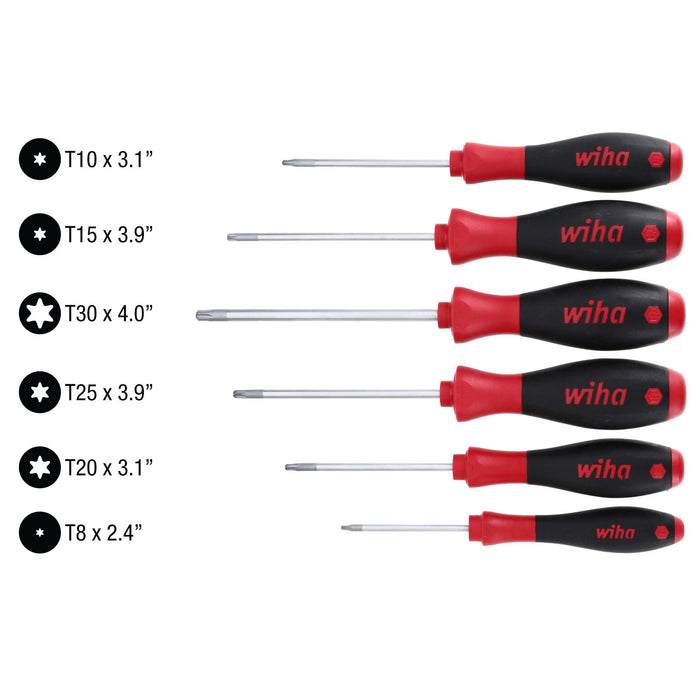 Wiha 36290 6-Piece Torx MagicSpring Screwdriver Set with Soft Finish Handles