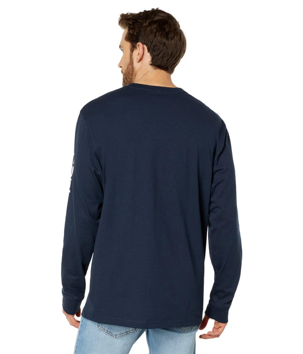 Carhartt Men's Big Loose Fit Heavyweight Long Logo Sleeve Graphic T-Shirt, Navy, XX-Large Tall