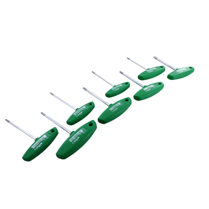 WIHA 36494 Torx Ergonomic Comfort Grip T-Handle T9, T10, T15, T20, T25, T27, T30, T40 x 100mm in Metal Stand, 8-Piece