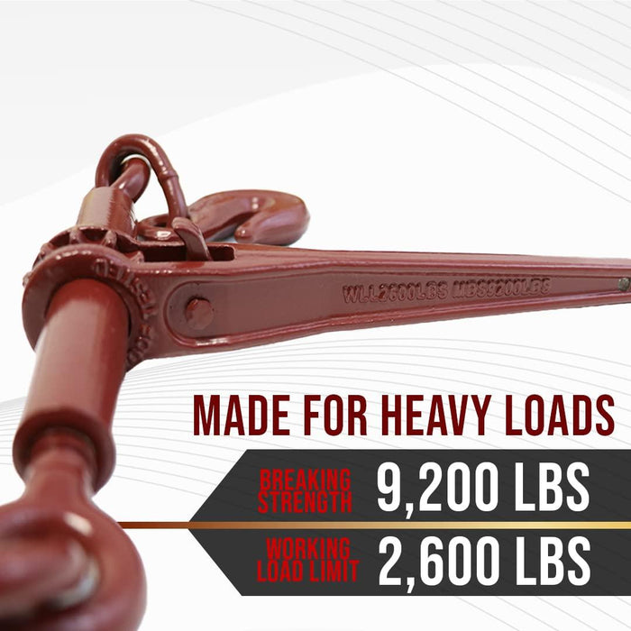 Boxer 2 Pack Heavy Duty Ratchet Chain Load Binder with Forged Grab Hooks, ¼” – 5/16” - Chain Binder Tie Down - 2,600lbs WLL