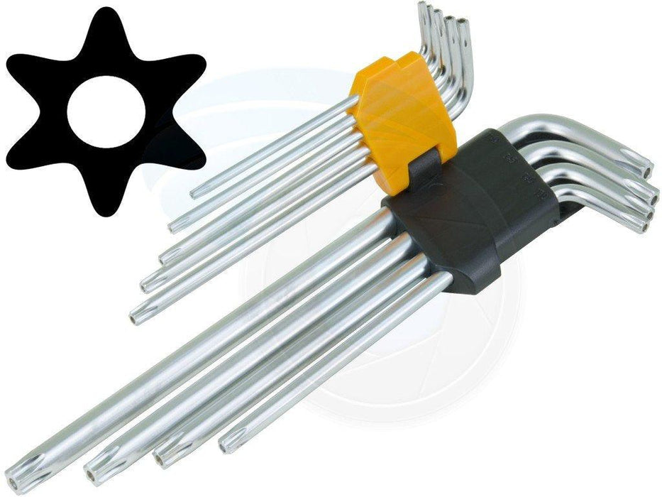 Tolsen 9pcs Extra Long Arm Torx Hex Key Set Star with Shaft Pin Slot Wrenches