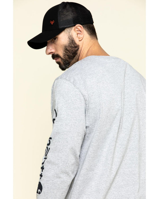 Carhartt mens Loose Fit Heavyweight Long-sleeve Logo Sleeve Graphic T-shirt (Big & Tall) fashion t shirts, Heather Grey, Large Big Tall US