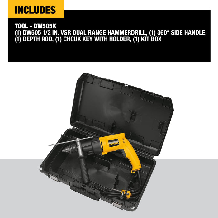 DEWALT Hammer Drill, 1/2-Inch, 7.8 -Amp (DW505K)