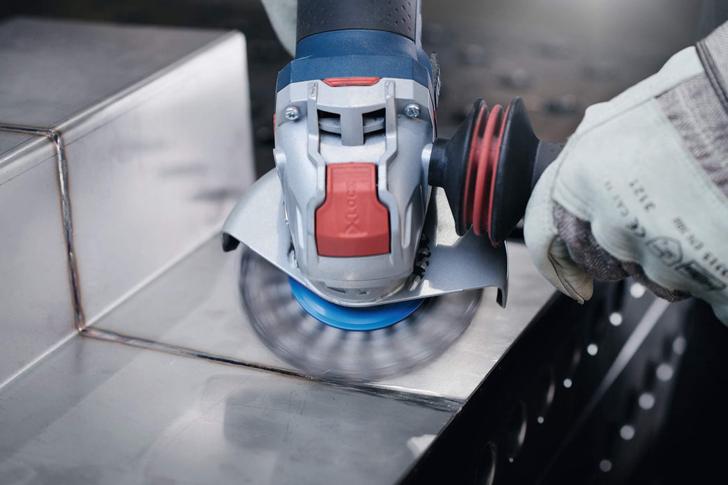 BOSCH WBX409 4-1/2 In. X-LOCK Arbor Stainless Steel Stringer Bead Knotted Wire Wheel For Applications in Difficult Brushing in Tight Places for Cleaning Welds