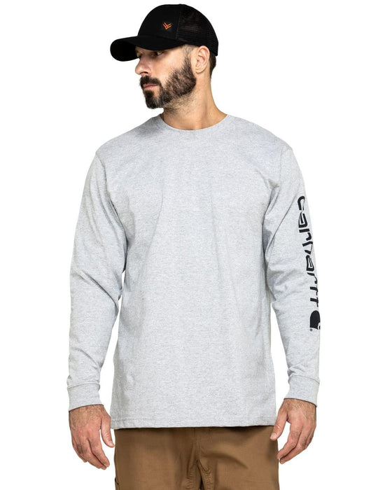 Carhartt mens Loose Fit Heavyweight Long-sleeve Logo Sleeve Graphic T-shirt (Big & Tall) fashion t shirts, Heather Grey, Large Big Tall US
