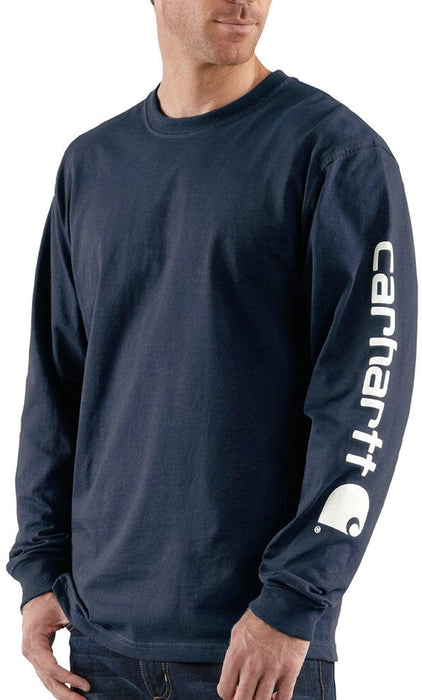 Carhartt Men's Big Loose Fit Heavyweight Long Logo Sleeve Graphic T-Shirt, Navy, XX-Large Tall