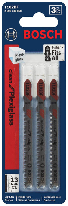 BOSCH T102BF 3-Piece 2-5/8 In. 13 TPI Clean for Plexiglas Bi-Metal Jig Saw Blades