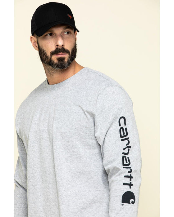 Carhartt mens Loose Fit Heavyweight Long-sleeve Logo Sleeve Graphic T-shirt (Big & Tall) fashion t shirts, Heather Grey, Large Big Tall US