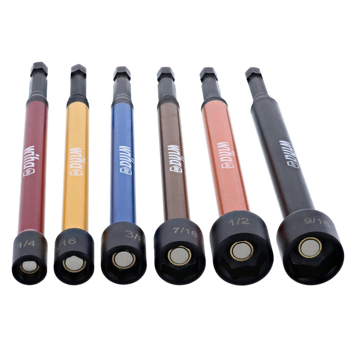 Wiha SAE and Metric 6-Inch 70484 & 70487  6+6 Piece Color Coded Magnetic Nut Setters