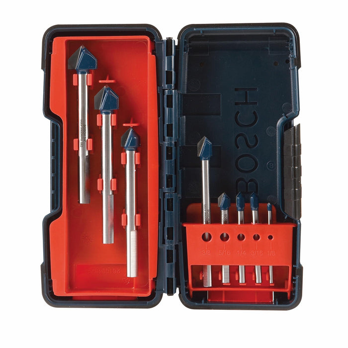 BOSCH GT3000 8-Piece Glass and Tile Carbide Hammer Drill Bits Assorted Set with Included Storage Case for Fast Drilling in Glass and Tile, Easy Application with No Water Required