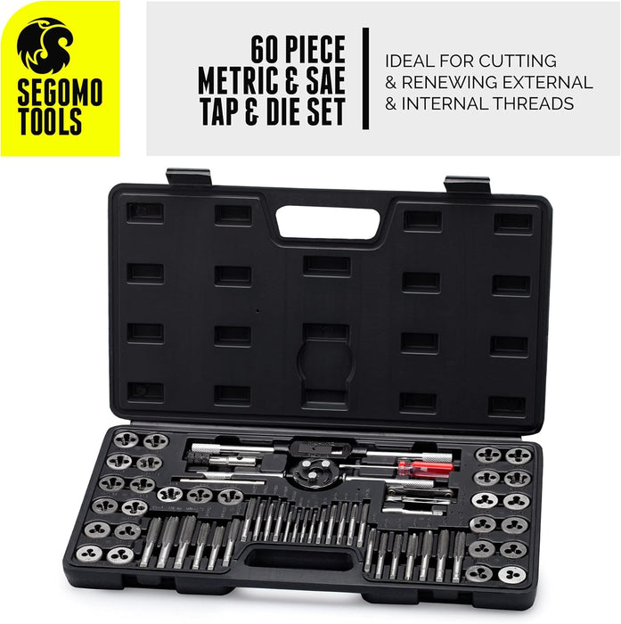 Segomo Tools 60 Piece Metric & SAE Threading Tap & Die Tool Set
