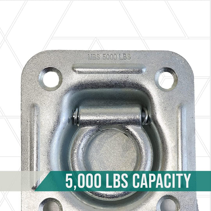 Boxer 4 Pack Heavy Duty Recessed D Ring Trailer Tie Down Zinc Plated Bolt-On Anchor - Square 4 Inch