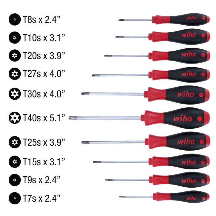 Wiha 36259 Tamper Resistant Torx Driver Set, T7s- T40s, 10 Piece