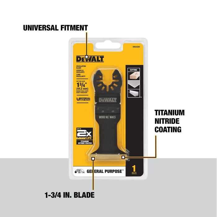 DEWALT Oscillating Tool Blade for Wood with Nails, Wide, Titanium Nitride Coated (DWA4204) , Black